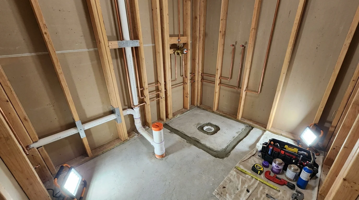 Bathroom rough-in plumbing during remodel by Johns Plumbing LLC in Northvale