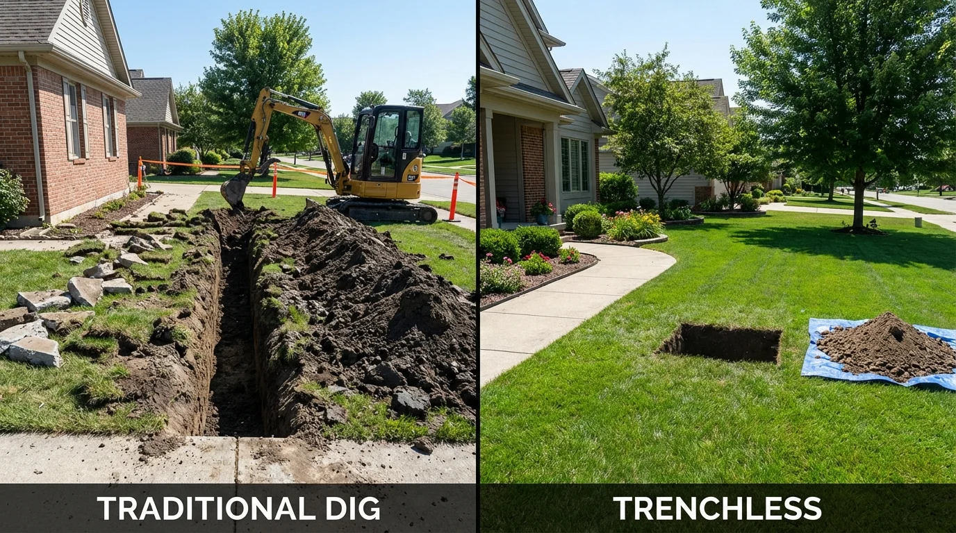 Trenchless sewer repair with minimal yard damage versus traditional excavation in Northvale, NJ